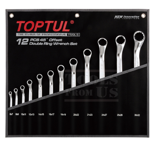TOPTUL - 12 PCS 45° Offset Double Ring Wrench Set with Pouch Bag - GPAH1202 TOPTUL 12 PCS 45° Offset Double Ring Wrench Set with Pouch Bag