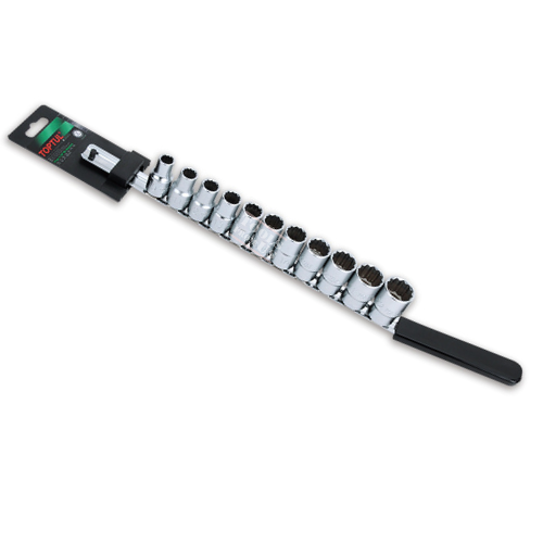 TOPTUL - 12PT Socket Rail Set - METRIC - GAAQ1102 TOPTUL 11PCS 1/2″ Drive 12PT Socket Rail Set – METRIC