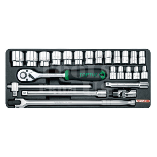 TOPTUL - 24PCS Flank Socket Set 6PT - GCAT2402 TOPTUL 24PCS – 1/2″ Drive Flank Socket Set 6PT
