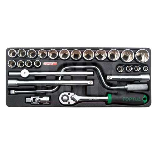 TOPTUL - 26 PCS 6PT Flank Socket Set - GCAT2604 TOPTUL 26PCS – 1/2″ Drive 6PT Flank Socket Set
