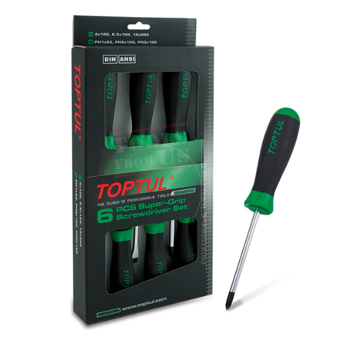 TOPTUL - 6PCS Slotted & Phillips Super-Grip Screwdriver Set - GAAE0611 TOPTUL 6PCS Slotted & Phillips Super-Grip Screwdriver Set