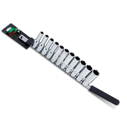 TOPTUL - 6PT Deep Socket Rail Set - METRIC - GAAQ1106 TOPTUL 11PCS 1/2″ Drive 6PT Deep Socket Rail Set – METRIC
