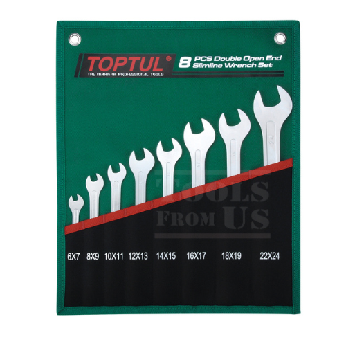 TOPTUL - 8PCS Double Open End Slimline Wrench Set - GRAJ0801 TOPTUL 8PCS Double Open-End Slimline Wrench Set with Pouch Bag