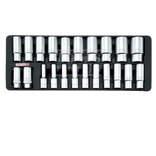 TOPTUL - Flank Deep Socket Set - GAAT2202 TOPTUL 22PCS – 1/2″ Drive Flank Deep Socket Set