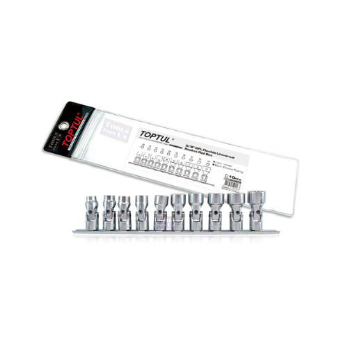 TOPTUL - Flexible Universal Socket Rail Set - GAAG1004 TOPTUL 10PCS 3/8″ Drive Flexible Universal Socket Rail Set 12PT