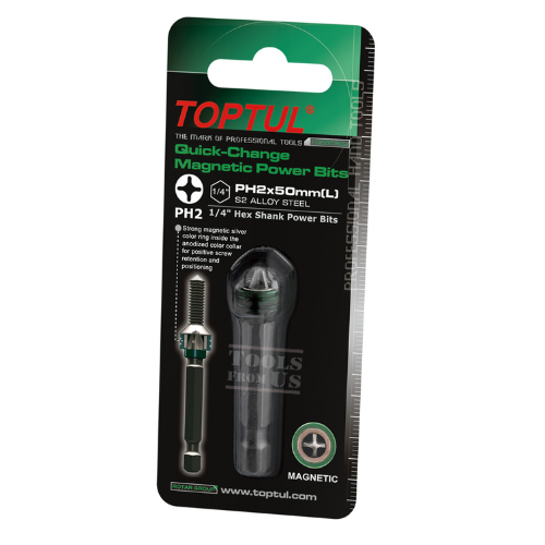 TOPTUL - Hex Shank Phillips Quick Change Magnetic Power Bits - FQBB0802 TOPTUL 1/4″ Hex Shank Phillips Quick Change Magnetic Power Bits