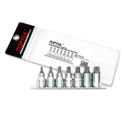 TOPTUL - Spline Bit Socket Rail Set - GAAG0703 TOPTUL 7PCS 1/2″ Drive Spline Bit Socket Rail Set