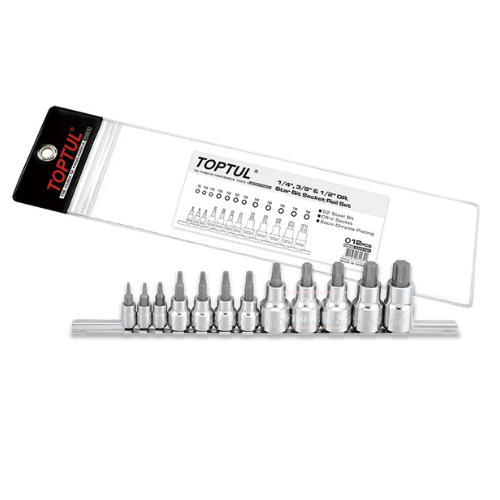 TOPTUL - Star Bit Socket Rail Set - GAAG1201 TOPTUL 12PCS 1/4″, 3/8″ & 1/2″ Drive Star Bit Socket Rail Set
