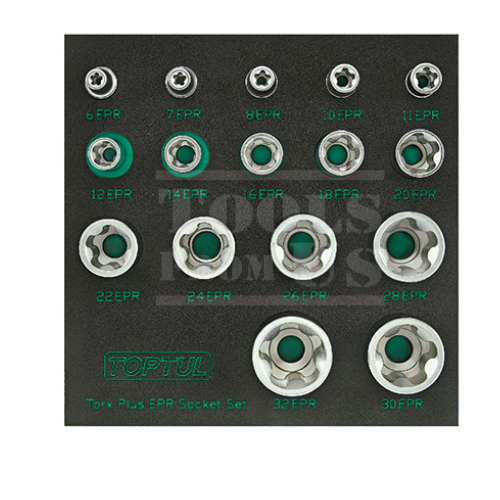 TOPTUL - Torx Plus® EPR Socket Set - GABF1601 TOPTUL 16PCS 1/4″, 3/8″ & 1/2″ DR. Torx Plus® EPR Socket Set